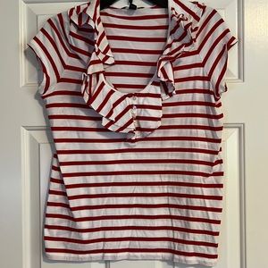 Lauren by Ralph Lauren Red and white striped cotton ruffle top.